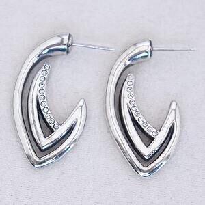 Brighton J Hoop Earrings Silver Plated Rhinestone Crystal Retired Post Back